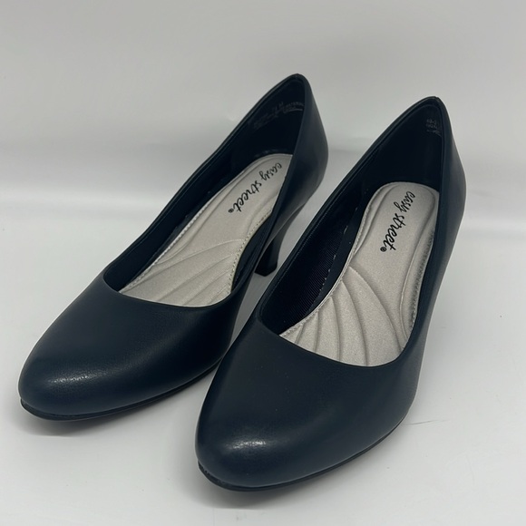 Easy‎ Street Women's Fabulous Short Cone Heel Pumps Navy Blue Round Toe 7.5M - Picture 1 of 13
